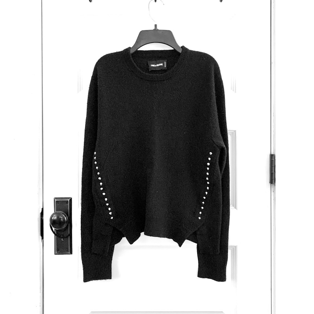 Zadig & Voltaire Genna Stud Wool and Cashmere Side Slit Sweater